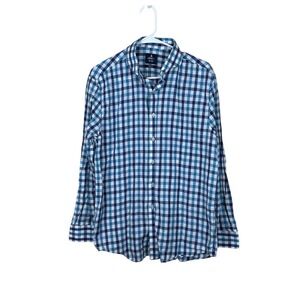 Johnnie-O Linen Blend Top Shelf Button Up‎ Shirt Blue Plaid Long Sleeve M